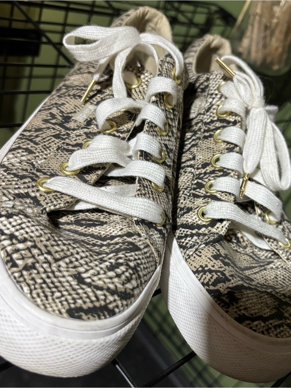 Keds Snake-Print Platform Sneakers - Beige/Black
